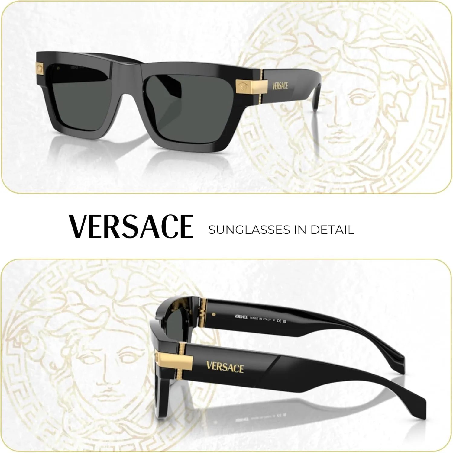 Versace VE4464 Rectangular Sunglasses for Men   BUNDLE With Designer iWear Complimentary Eyewear Kit