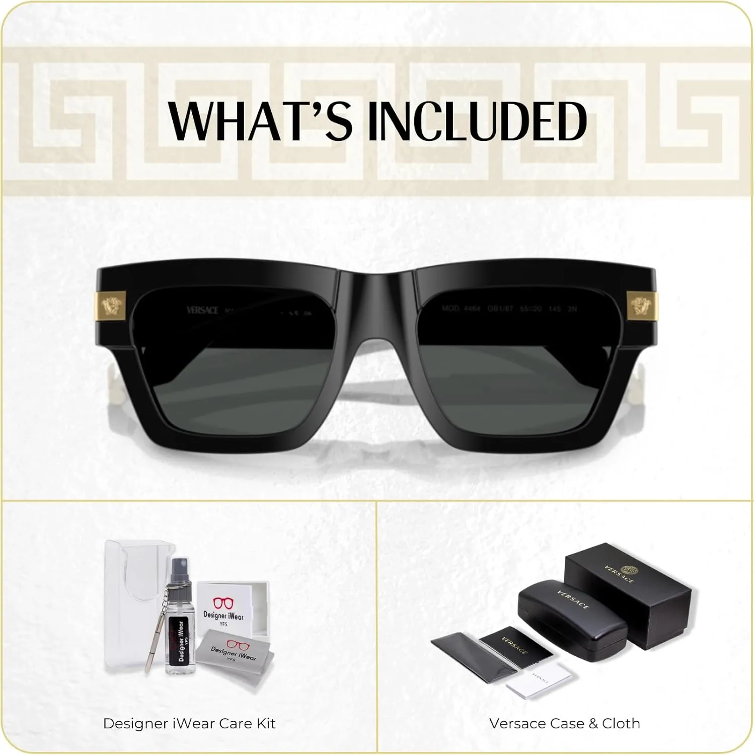 Versace VE4464 Rectangular Sunglasses for Men   BUNDLE With Designer iWear Complimentary Eyewear Kit