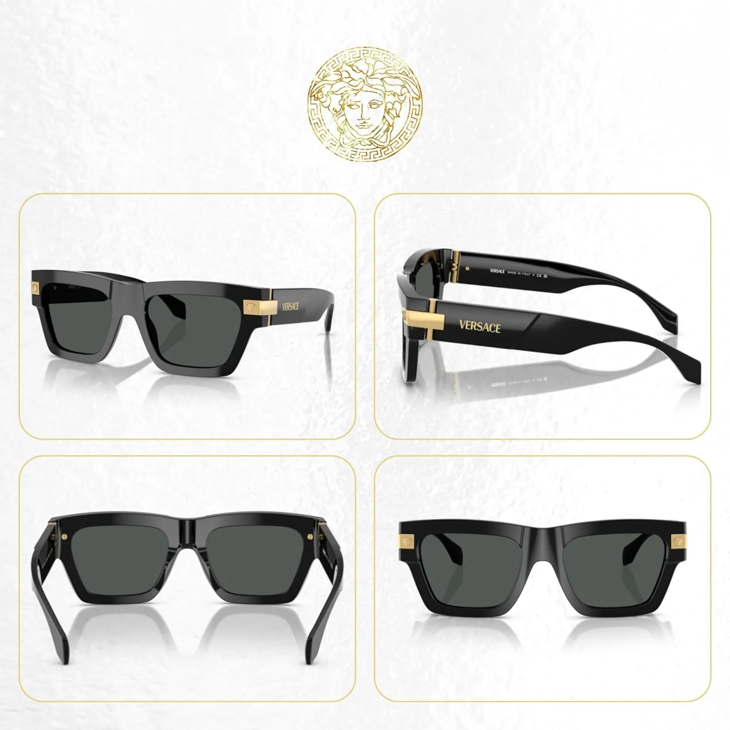 Versace VE4464 Rectangular Sunglasses for Men   BUNDLE With Designer iWear Complimentary Eyewear Kit