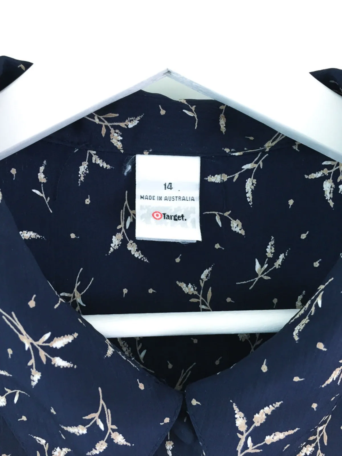 Vintage 90's ladies lightweight short sleeve navy printed button down shirt