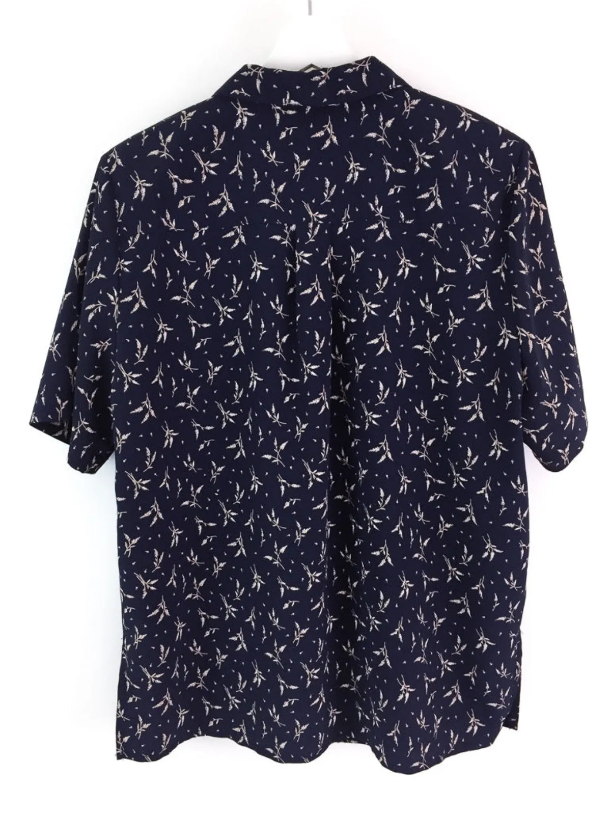 Vintage 90's ladies lightweight short sleeve navy printed button down shirt