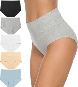 Wealurre Women's Comfort Cotton High Waist Underwear Breathable Soft Tummy Control Bikini Panties Plus Size