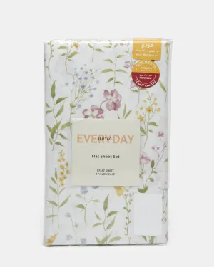 White Printed 2- Piece Flat Sheet (Single Size)