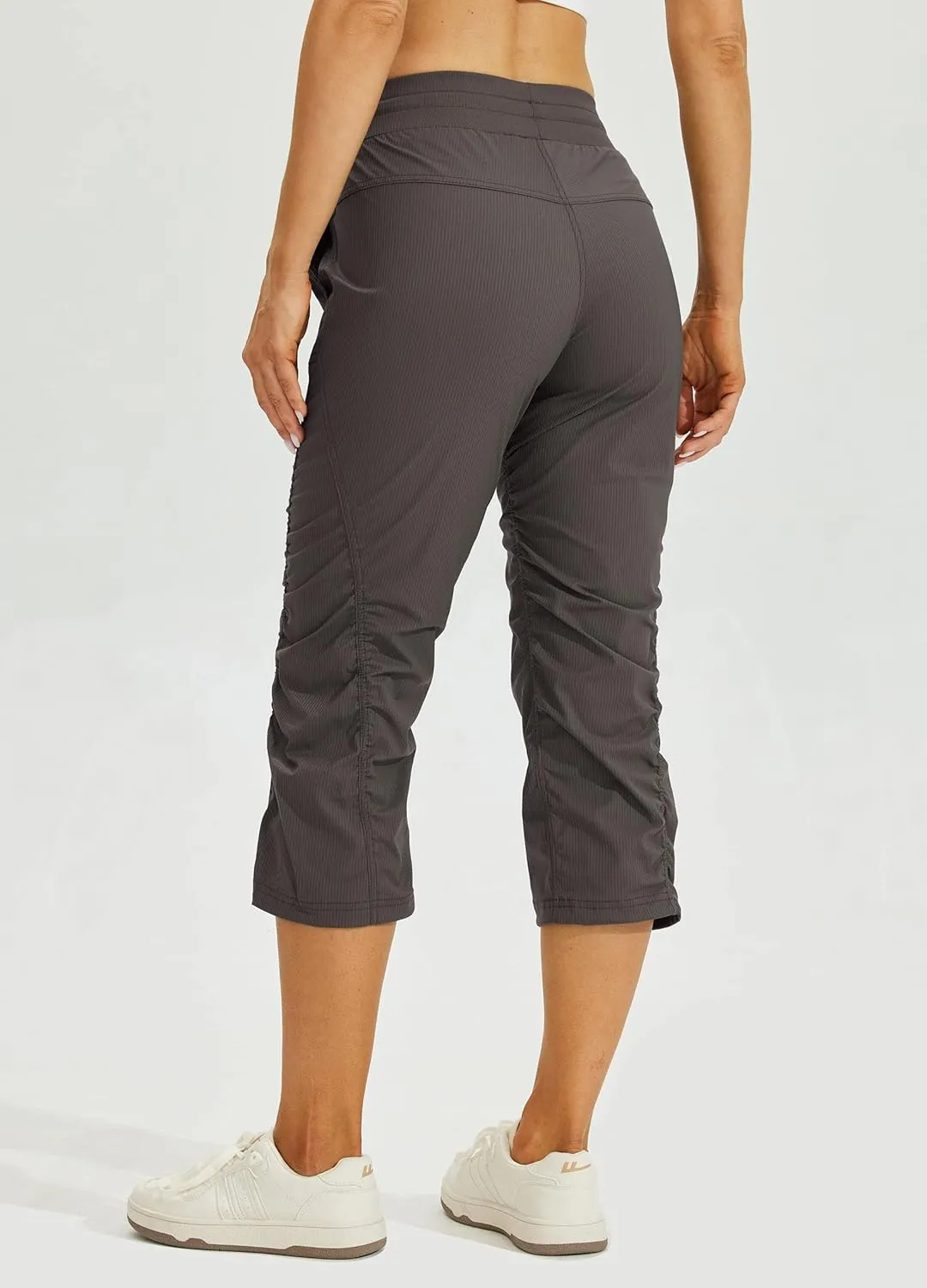 Willit Women's Quick-Dry Capris Hiking Travel Pants Striped Woven Workout Pants with Pockets Lightweight