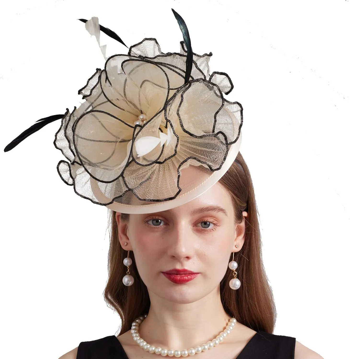 Women Elegant Organza Derby Hat Wide Brim Sun Hats for Wedding Tea Party Fascinator Hat