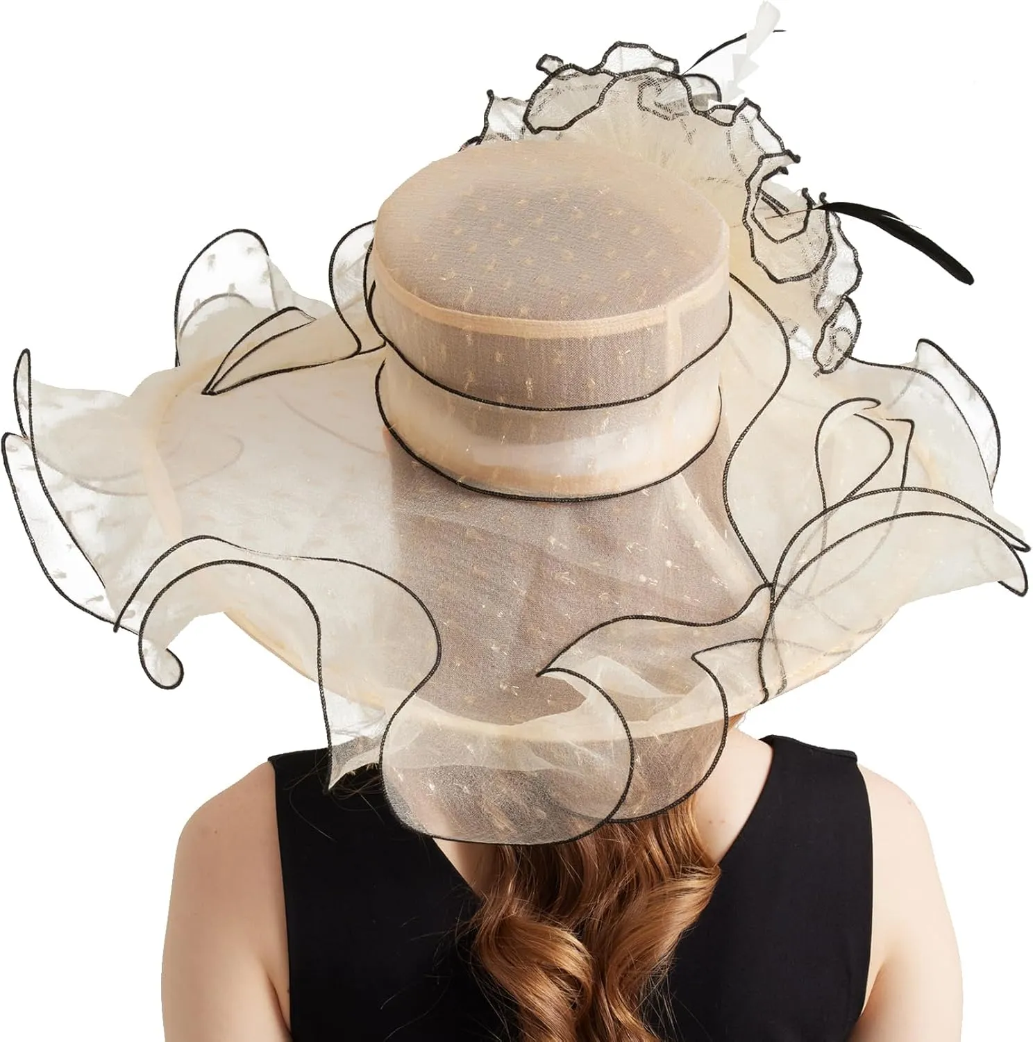 Women Elegant Organza Derby Hat Wide Brim Sun Hats for Wedding Tea Party Fascinator Hat