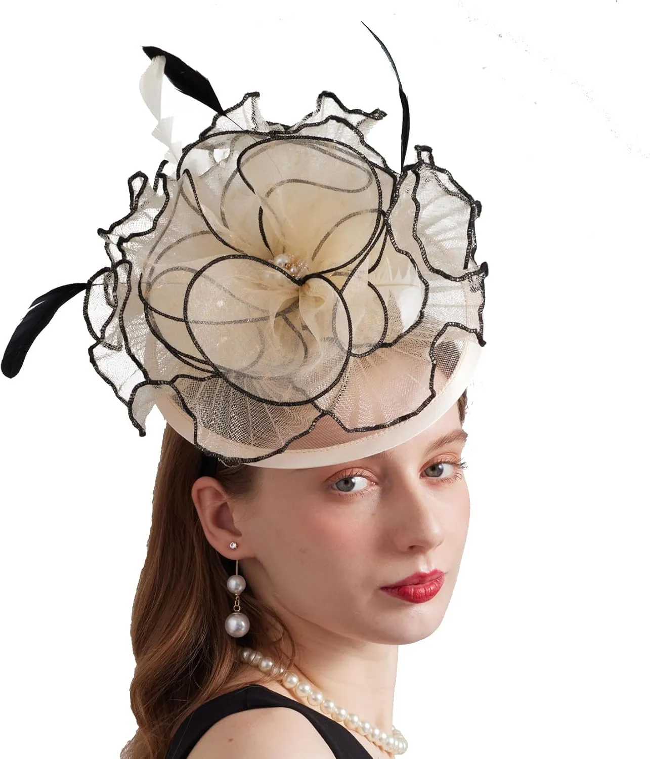 Women Elegant Organza Derby Hat Wide Brim Sun Hats for Wedding Tea Party Fascinator Hat