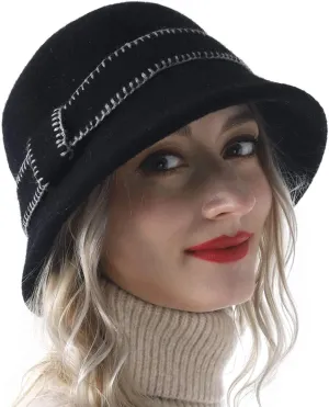 Women Elegant Winter Wool Bucket Hat 1920s Vintage Cloche Bowler Hats