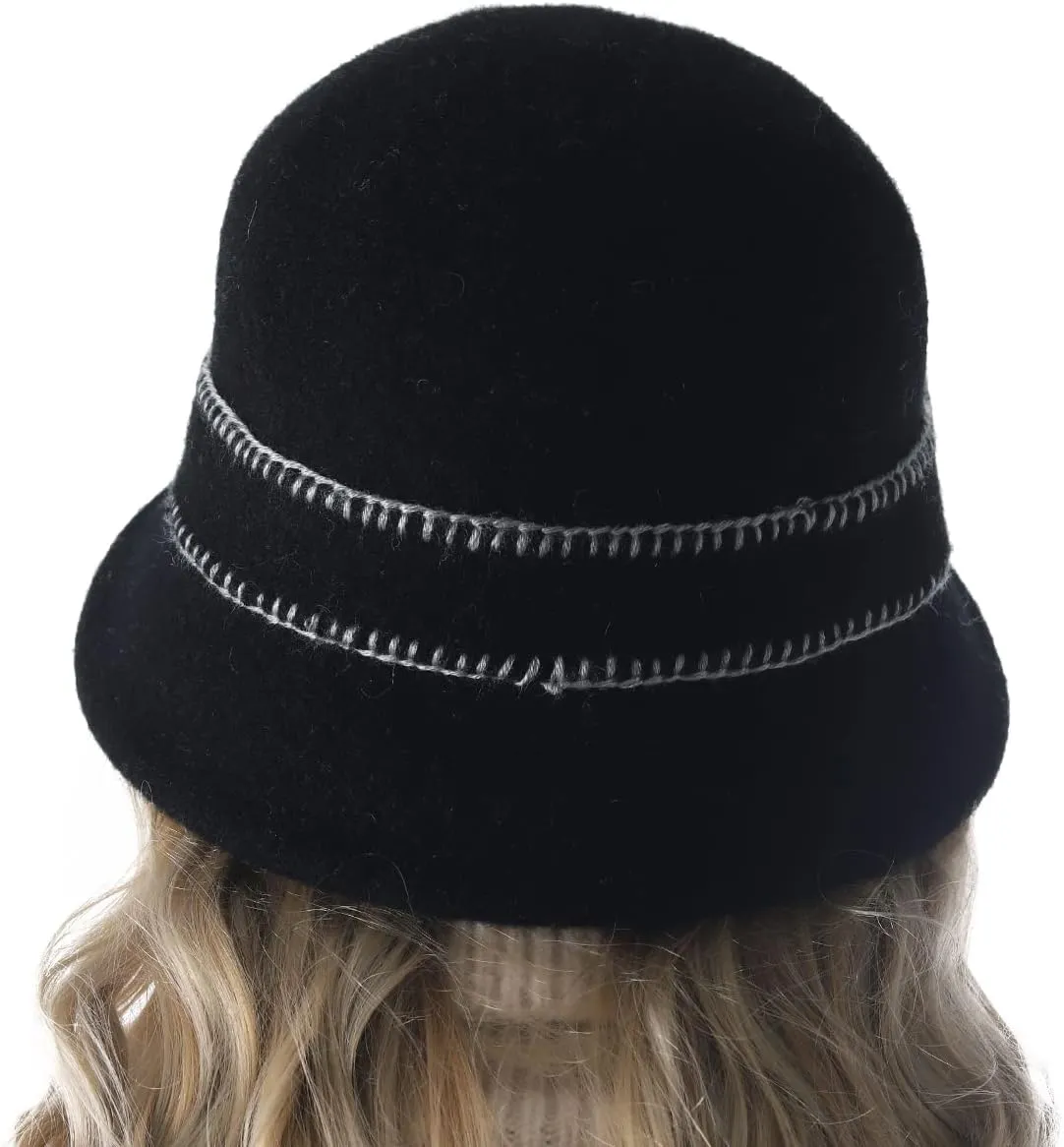 Women Elegant Winter Wool Bucket Hat 1920s Vintage Cloche Bowler Hats