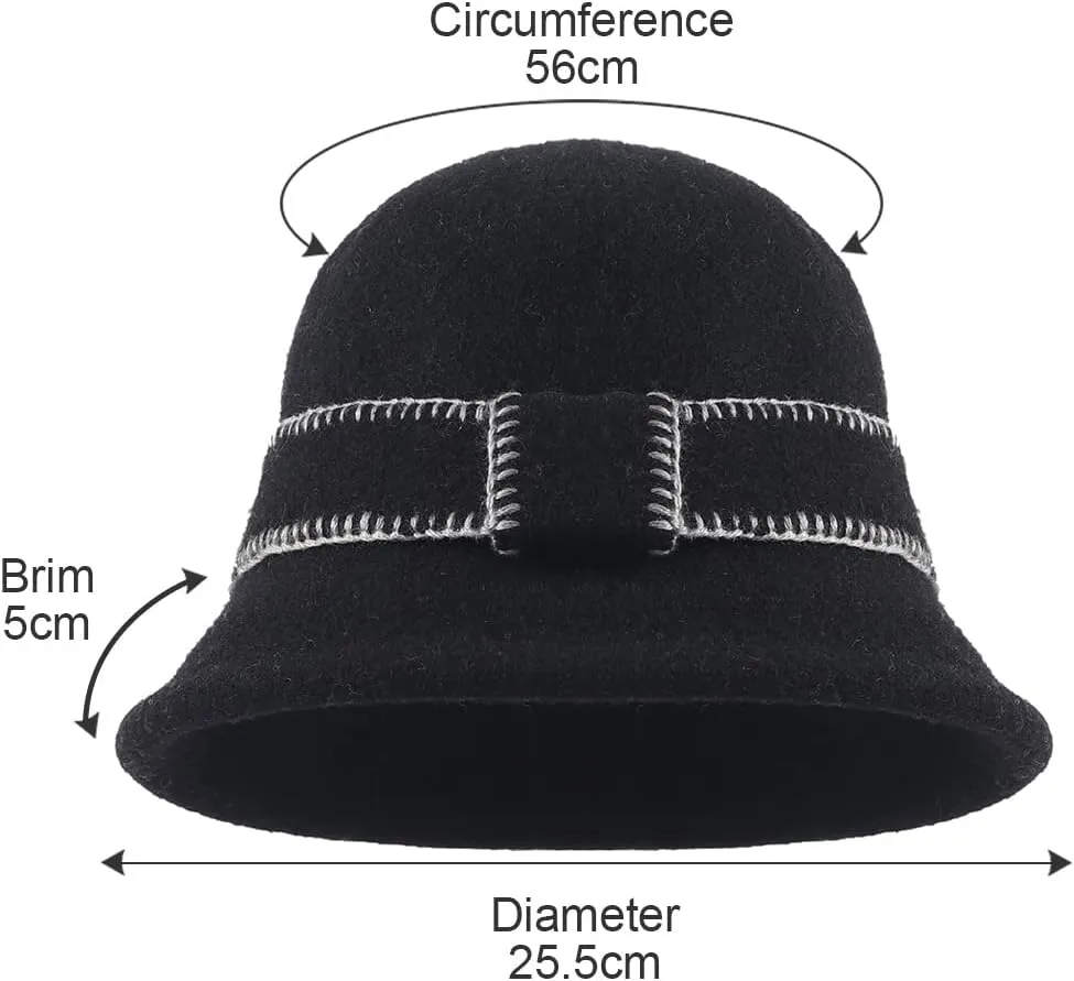 Women Elegant Winter Wool Bucket Hat 1920s Vintage Cloche Bowler Hats