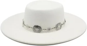 Women Felt Fedoras Hat Brim Formal Church Wedding Cap Concave Flat Derby Hats