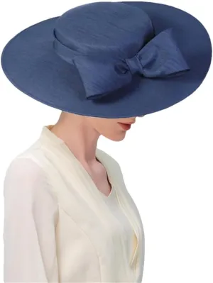 Women Wide Brim Church Fascinators Hats Bowknot Formal Wedding Tea Party Flat Top Fedoras