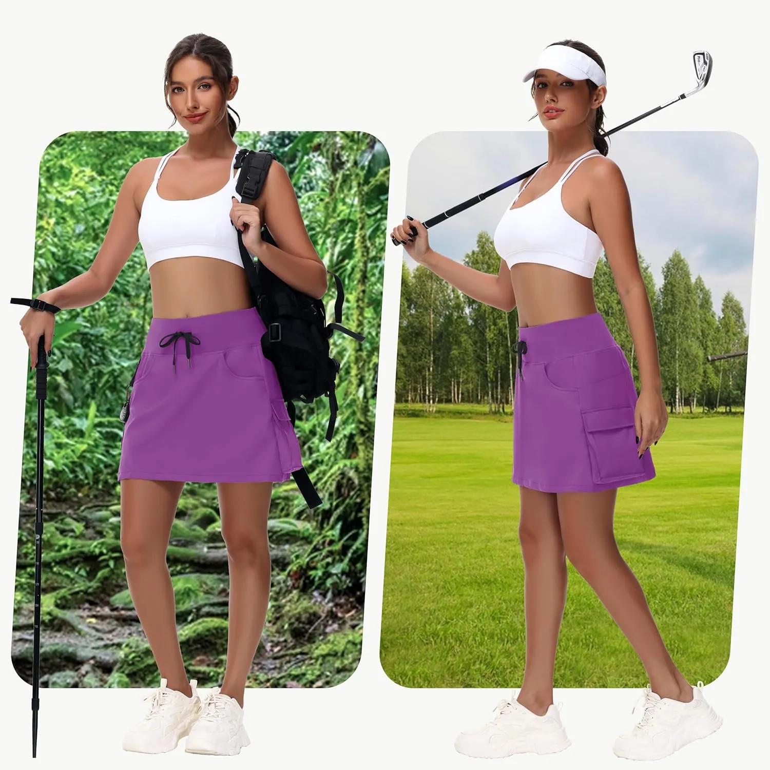 Women's 16" 20" Hiking Cargo Skort Skirt - High Waisted Golf Dressy Casual Workout Sport Skirt with Liner Quick Dry
