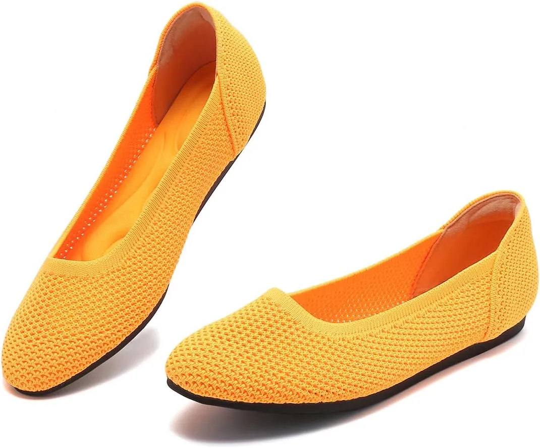 Women’s Ballet Flat Shoes Knit Dress Round Toe Slip On Breathable Classic Hollowed Out Walking Comfortable Casual Soft Shoes