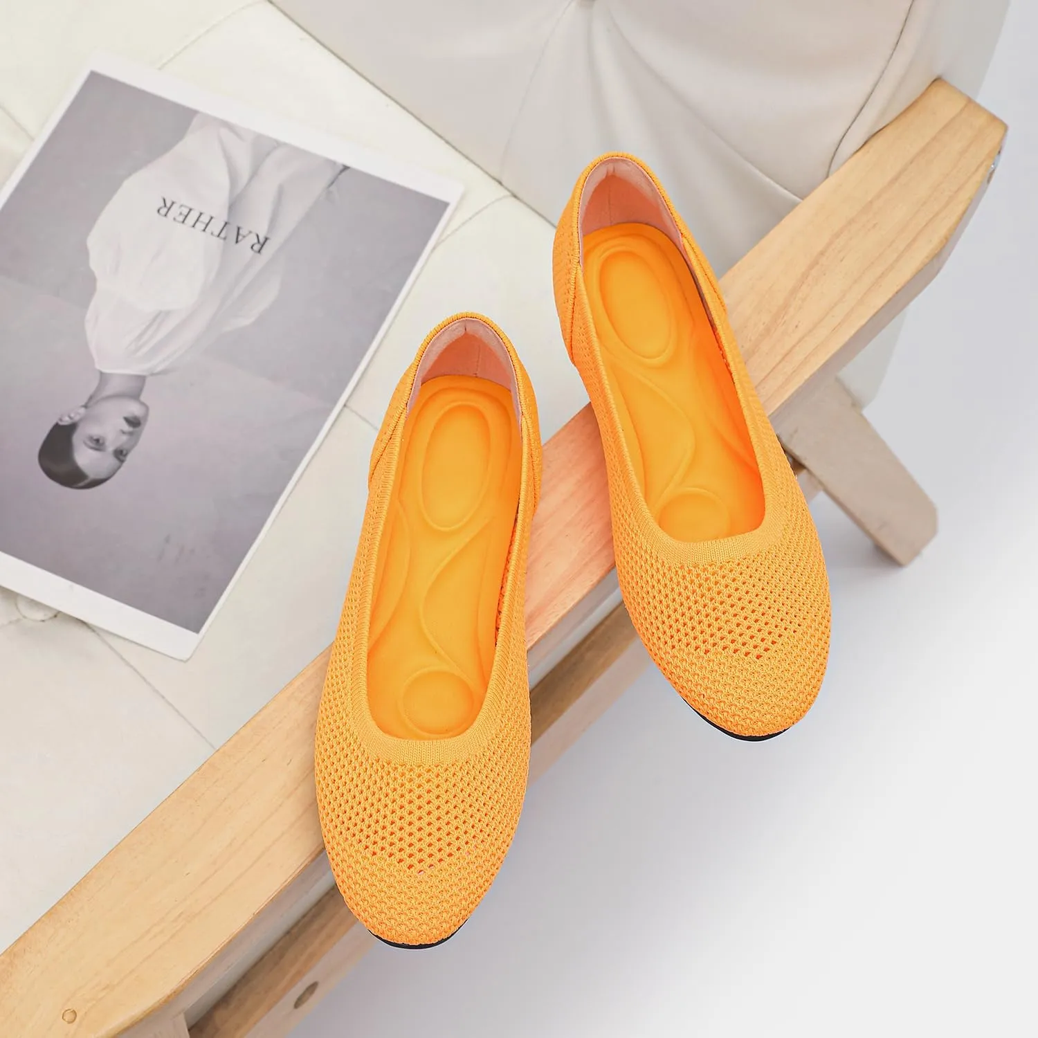 Women’s Ballet Flat Shoes Knit Dress Round Toe Slip On Breathable Classic Hollowed Out Walking Comfortable Casual Soft Shoes