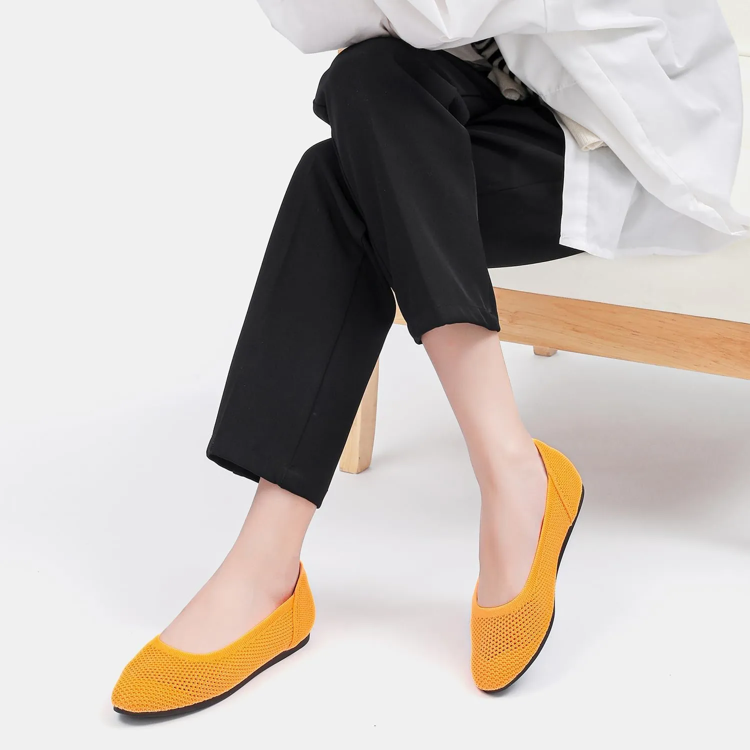 Women’s Ballet Flat Shoes Knit Dress Round Toe Slip On Breathable Classic Hollowed Out Walking Comfortable Casual Soft Shoes