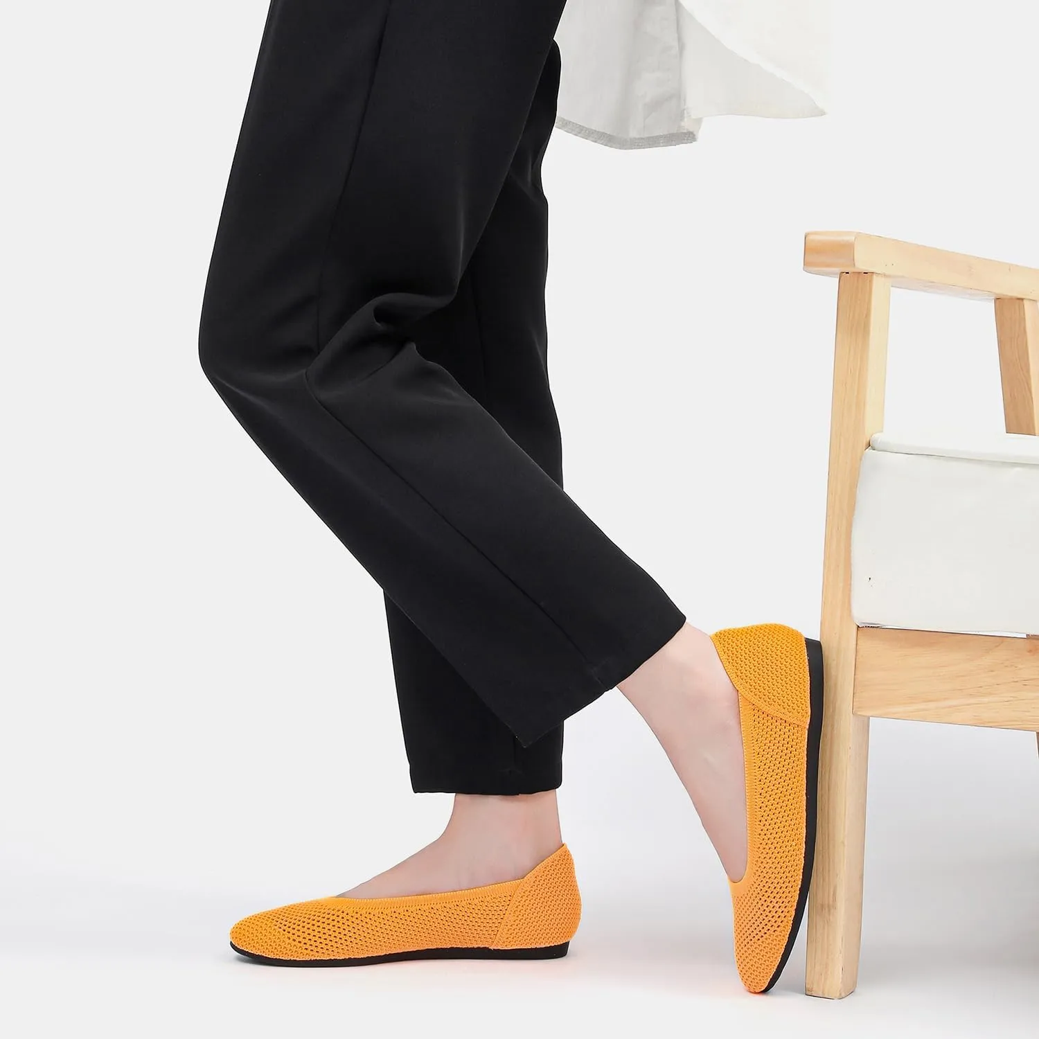Women’s Ballet Flat Shoes Knit Dress Round Toe Slip On Breathable Classic Hollowed Out Walking Comfortable Casual Soft Shoes