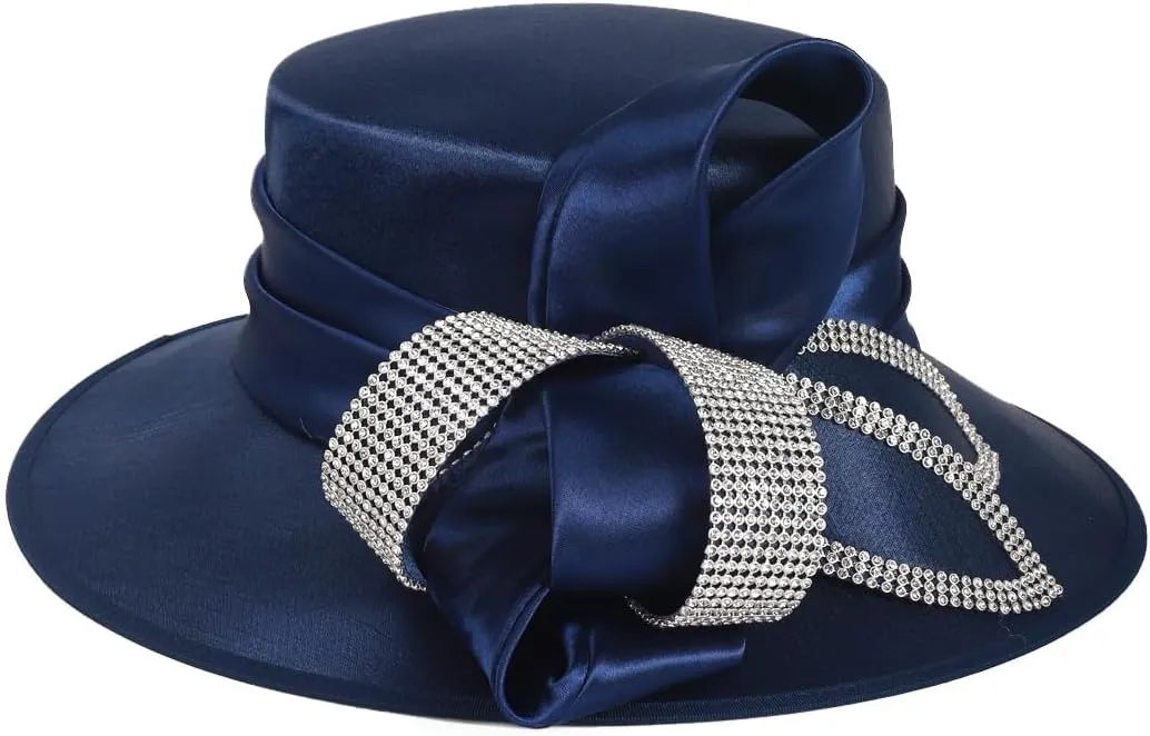 Womens Church Derby Dress Hat Wide Brim Crystal Tea Party Wedding Hats