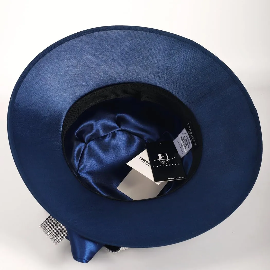 Womens Church Derby Dress Hat Wide Brim Crystal Tea Party Wedding Hats
