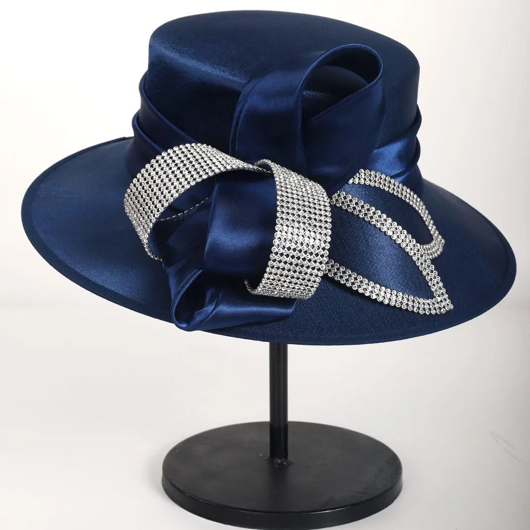 Womens Church Derby Dress Hat Wide Brim Crystal Tea Party Wedding Hats