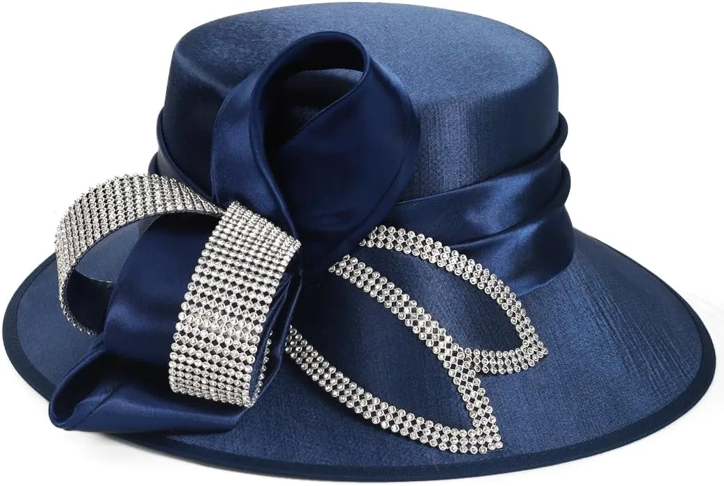 Womens Church Derby Dress Hat Wide Brim Crystal Tea Party Wedding Hats