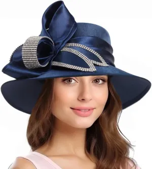 Womens Church Derby Dress Hat Wide Brim Crystal Tea Party Wedding Hats