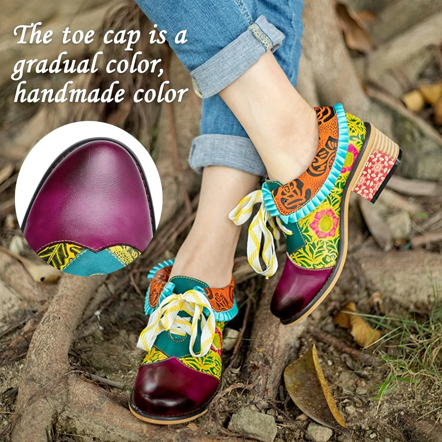 Women's Handmade Lambskin Oxford Loafers Shoes with Retro Ethnic Printed Style, Brock Design for Casual and Fashion Collegiate Style