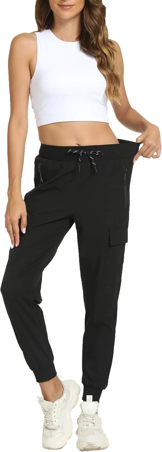 Women's Joggers with Pockets Lightweight - Water Resistant Cargo Athletic Pants for Hiking Running Camping Travel