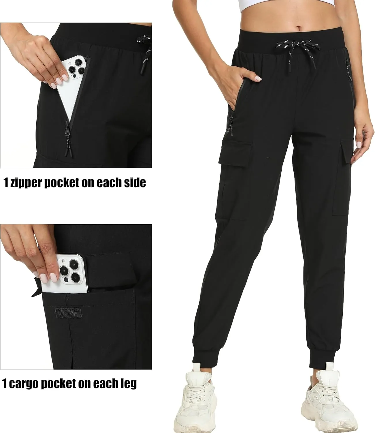 Women's Joggers with Pockets Lightweight - Water Resistant Cargo Athletic Pants for Hiking Running Camping Travel