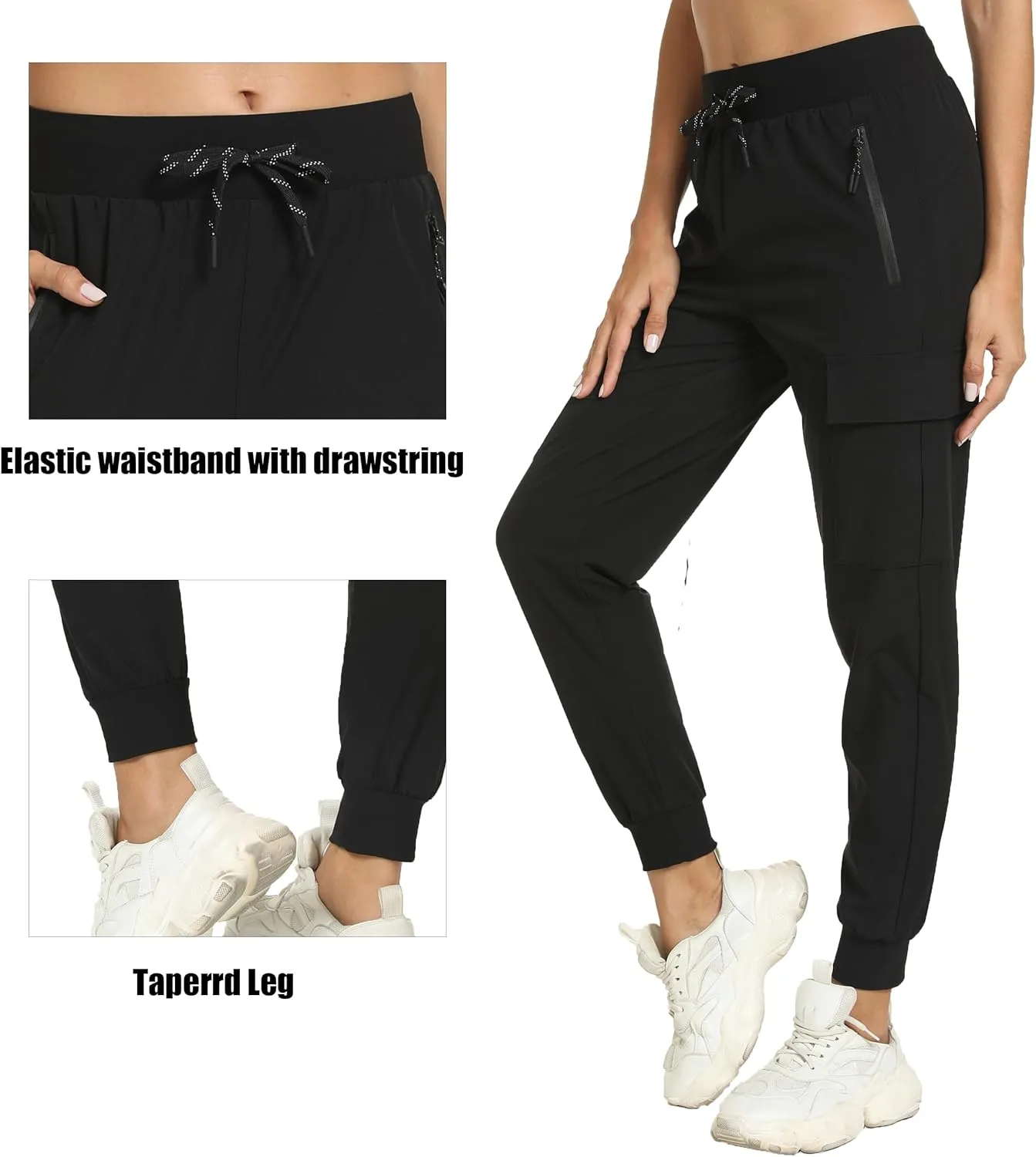 Women's Joggers with Pockets Lightweight - Water Resistant Cargo Athletic Pants for Hiking Running Camping Travel
