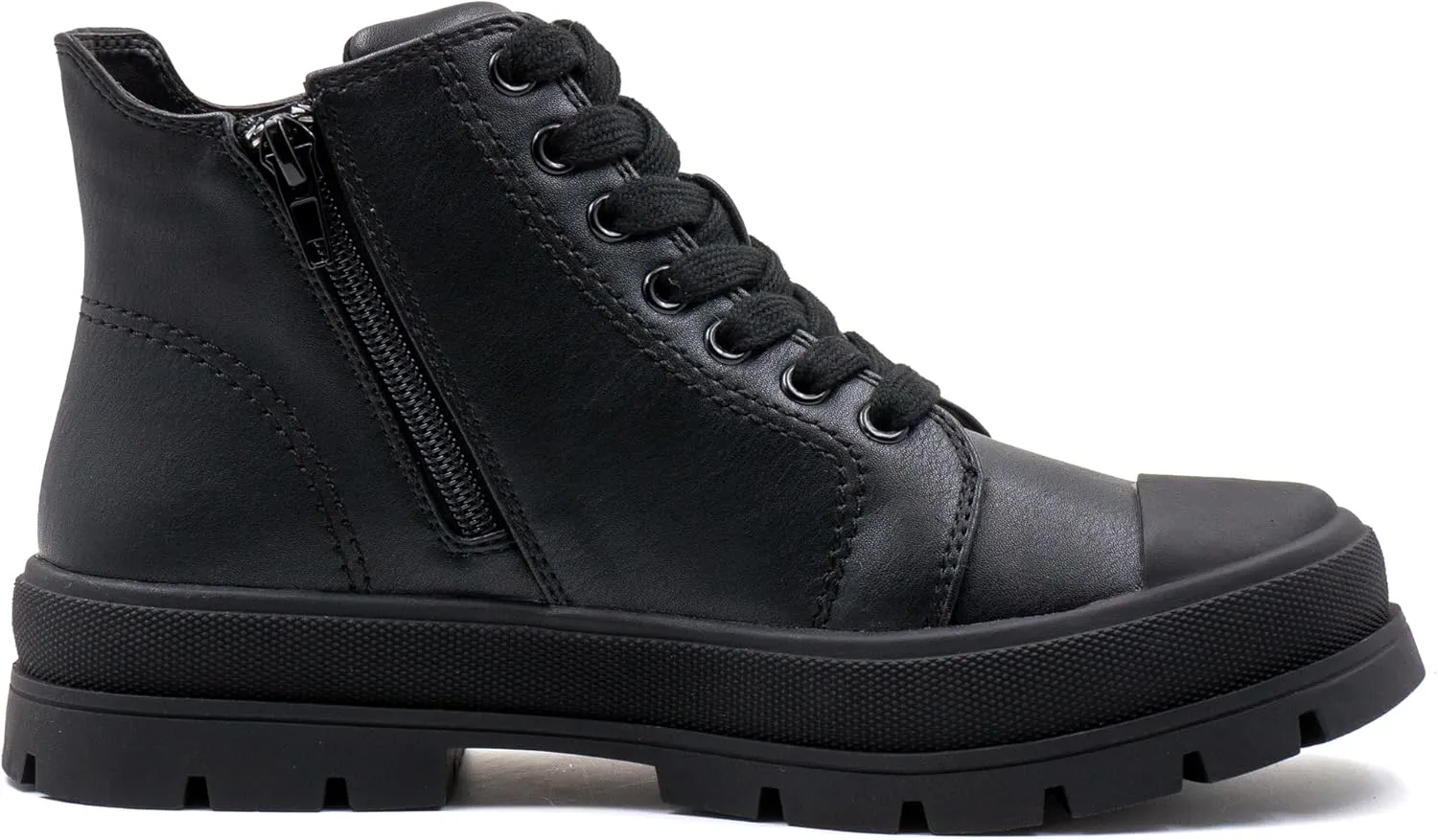 Women's Lace Up High Top Platform Black Canvas Sneaker, Classic Trendy Side Zipper Casual Walking Shoes