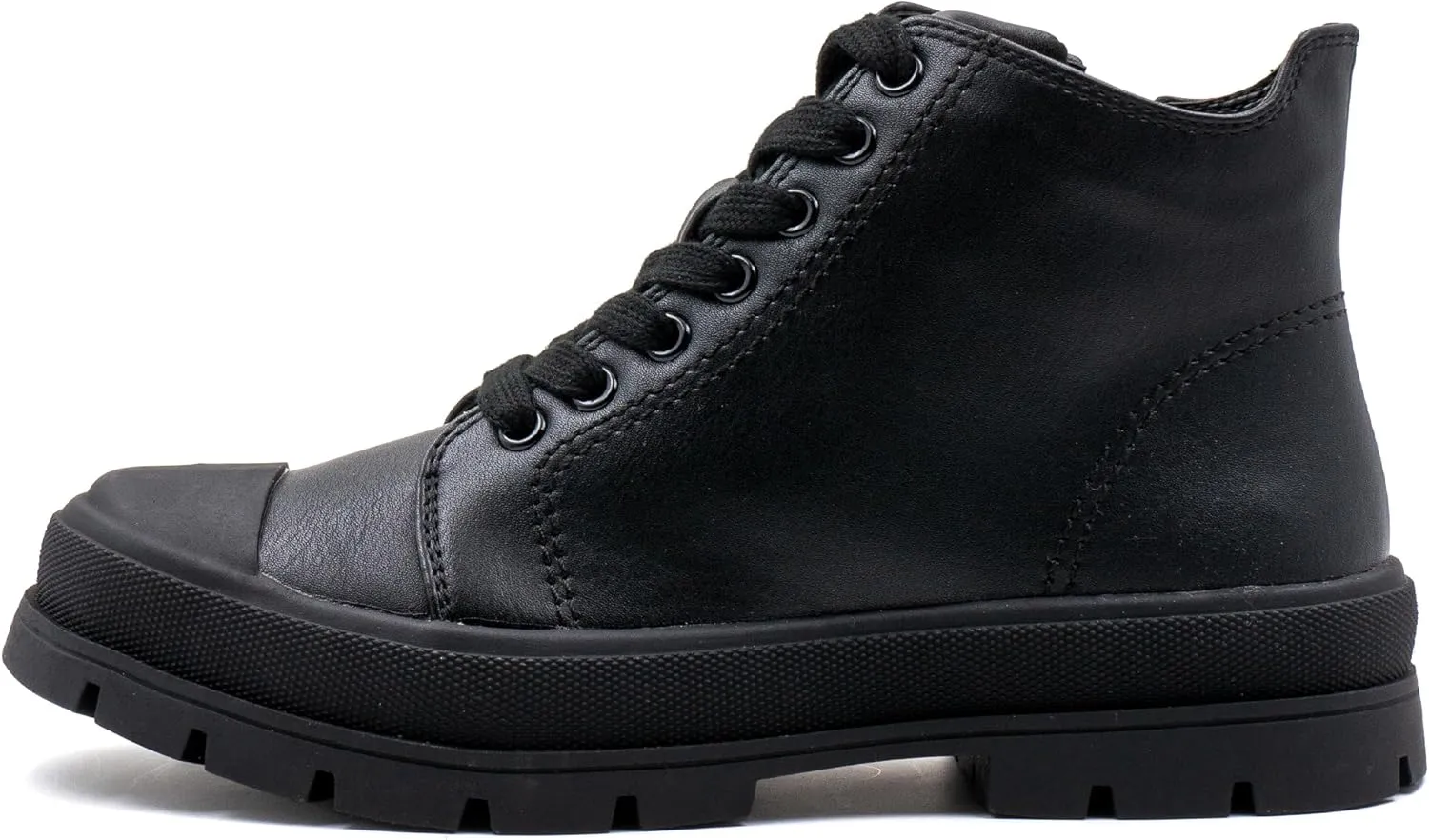 Women's Lace Up High Top Platform Black Canvas Sneaker, Classic Trendy Side Zipper Casual Walking Shoes