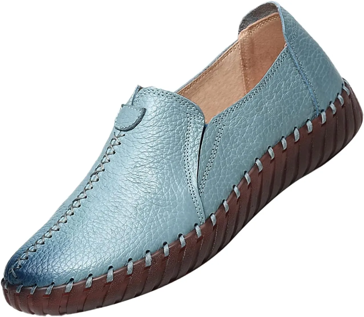 Women's Leather Casual Cutout Loafers Flat Slip-on Shoes,Handmade Stitch Comfort Breathable Oxford Softsole Walking