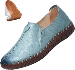 Women's Leather Casual Cutout Loafers Flat Slip-on Shoes,Handmade Stitch Comfort Breathable Oxford Softsole Walking