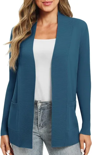 Women's Lightweight Long Sleeve Knit Cardigan with Pockets Open Front Casual Sweater for Spring Fall