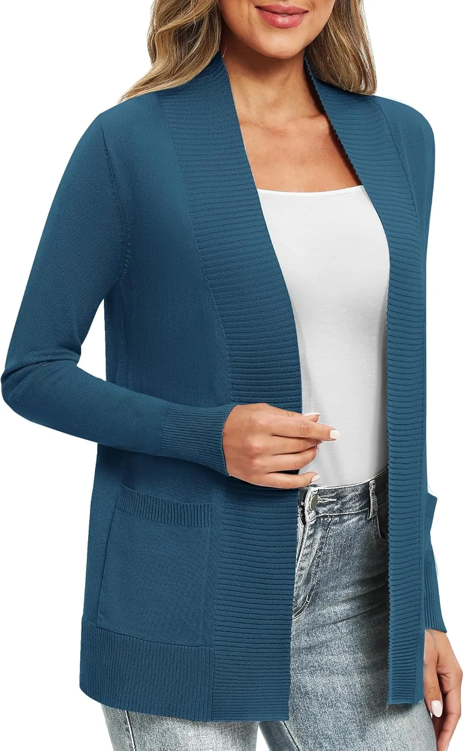 Women's Lightweight Long Sleeve Knit Cardigan with Pockets Open Front Casual Sweater for Spring Fall