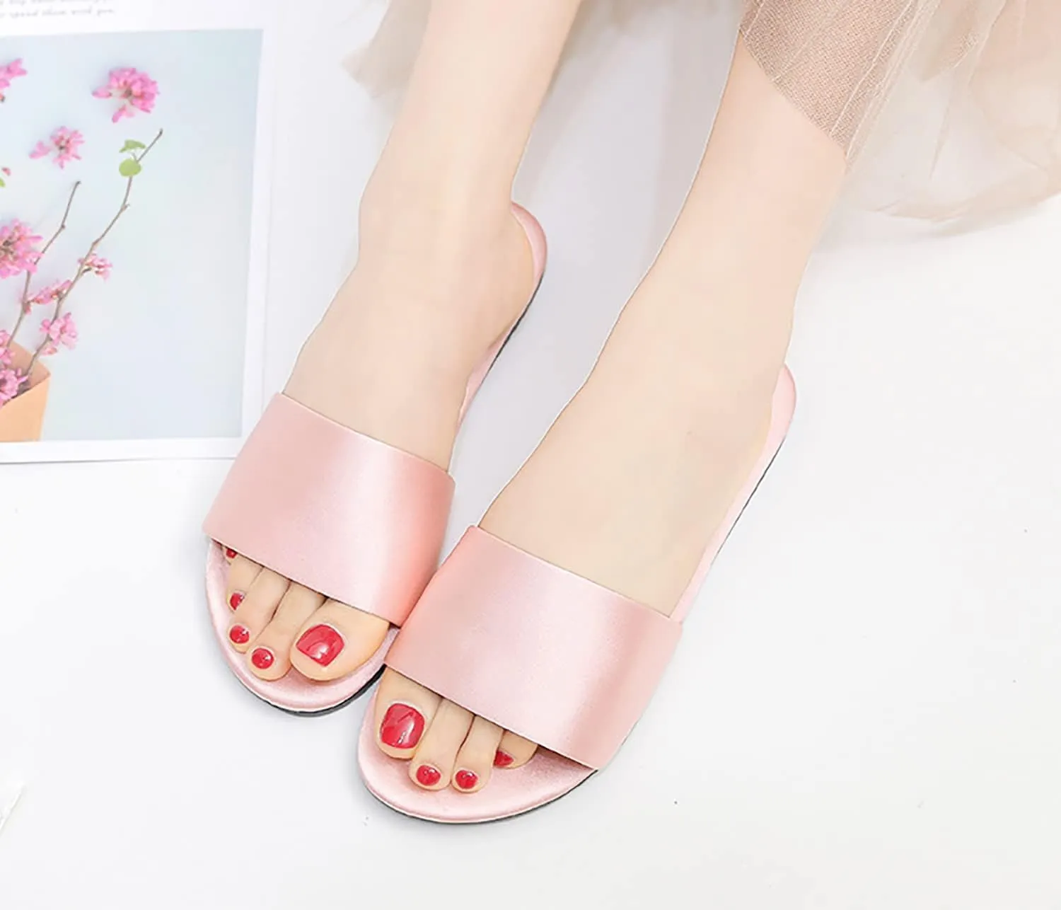 Women's satin slippers summer indoor breathable flat bottom comfortable sandals slippers