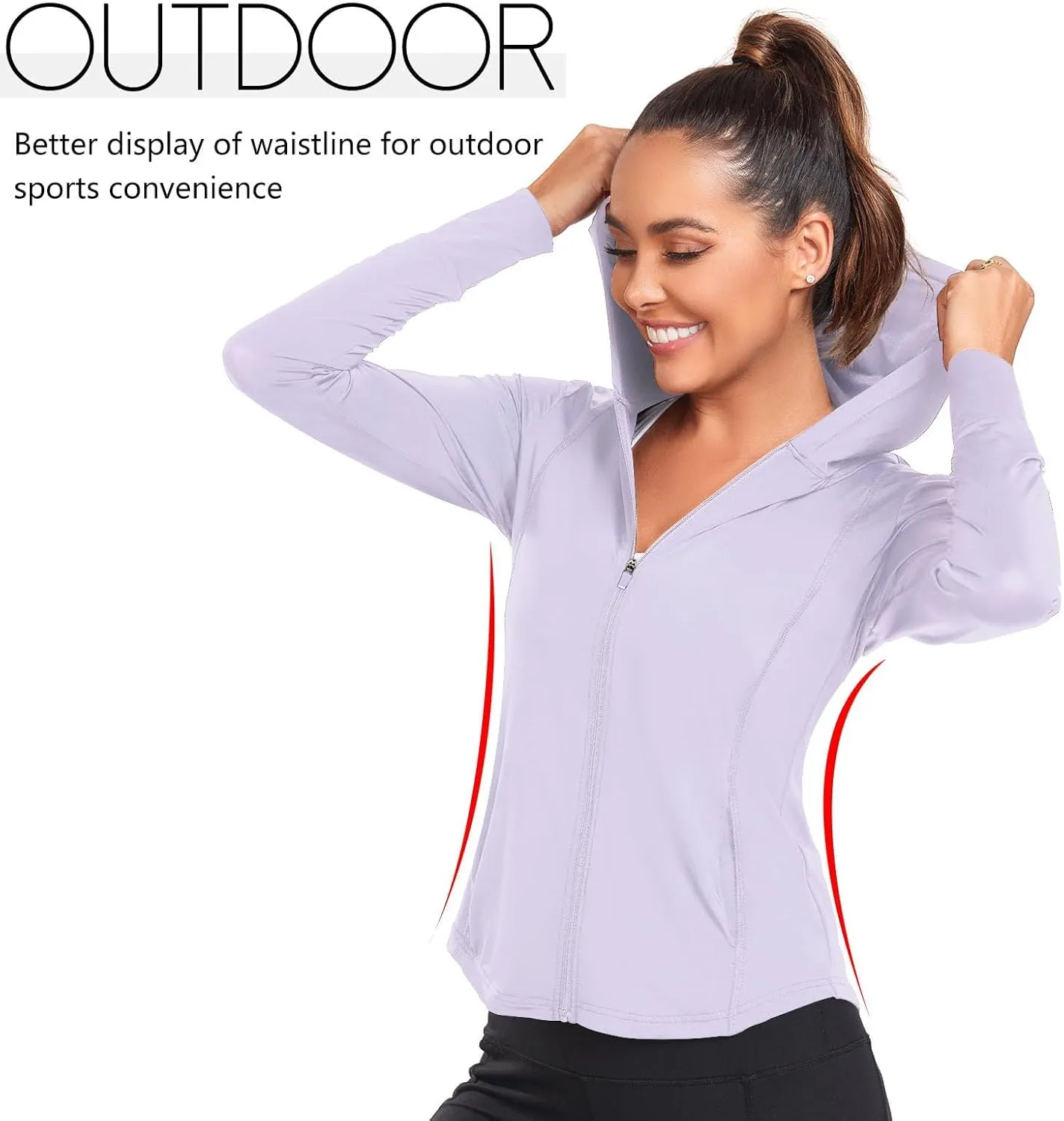 Womens Sun Protection Hooded Jackets Lightweight Quick Dry UPF 50  Long Sleeve Sun Shirts Hiking Running Athletic Tops