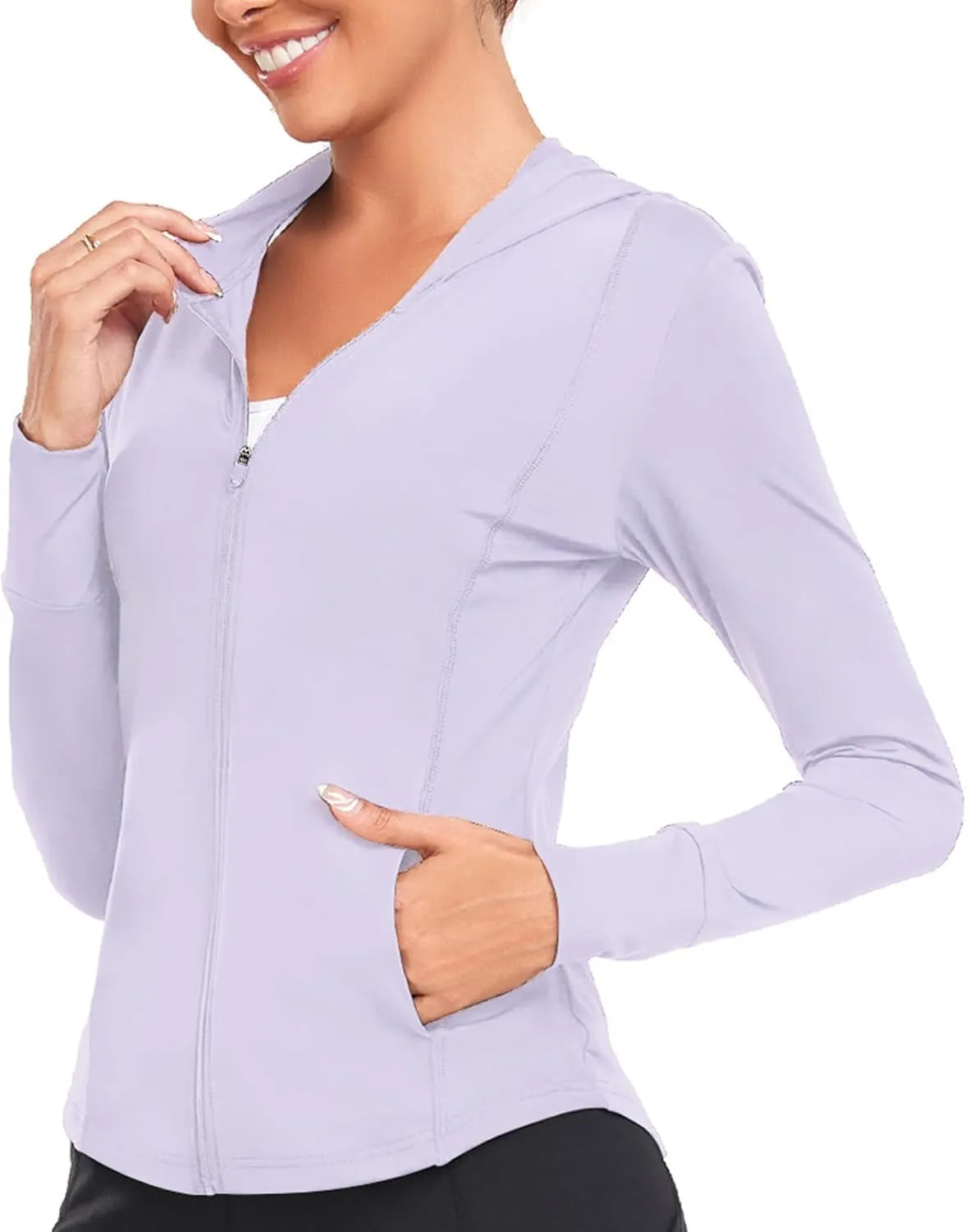 Womens Sun Protection Hooded Jackets Lightweight Quick Dry UPF 50  Long Sleeve Sun Shirts Hiking Running Athletic Tops