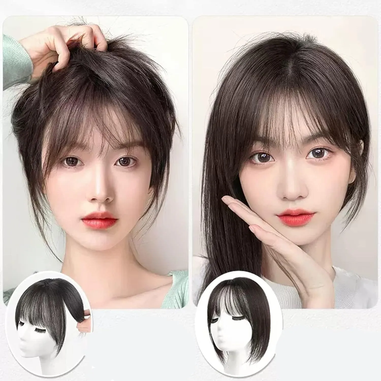 Women's Wig Bangs Wig Piece Full Real Human Hair Patch Fluffy Increase Hair Volume Fluffy Cover Gray Hair Women's Wigs Hair Piece(17-(7-9) 25CM-black)