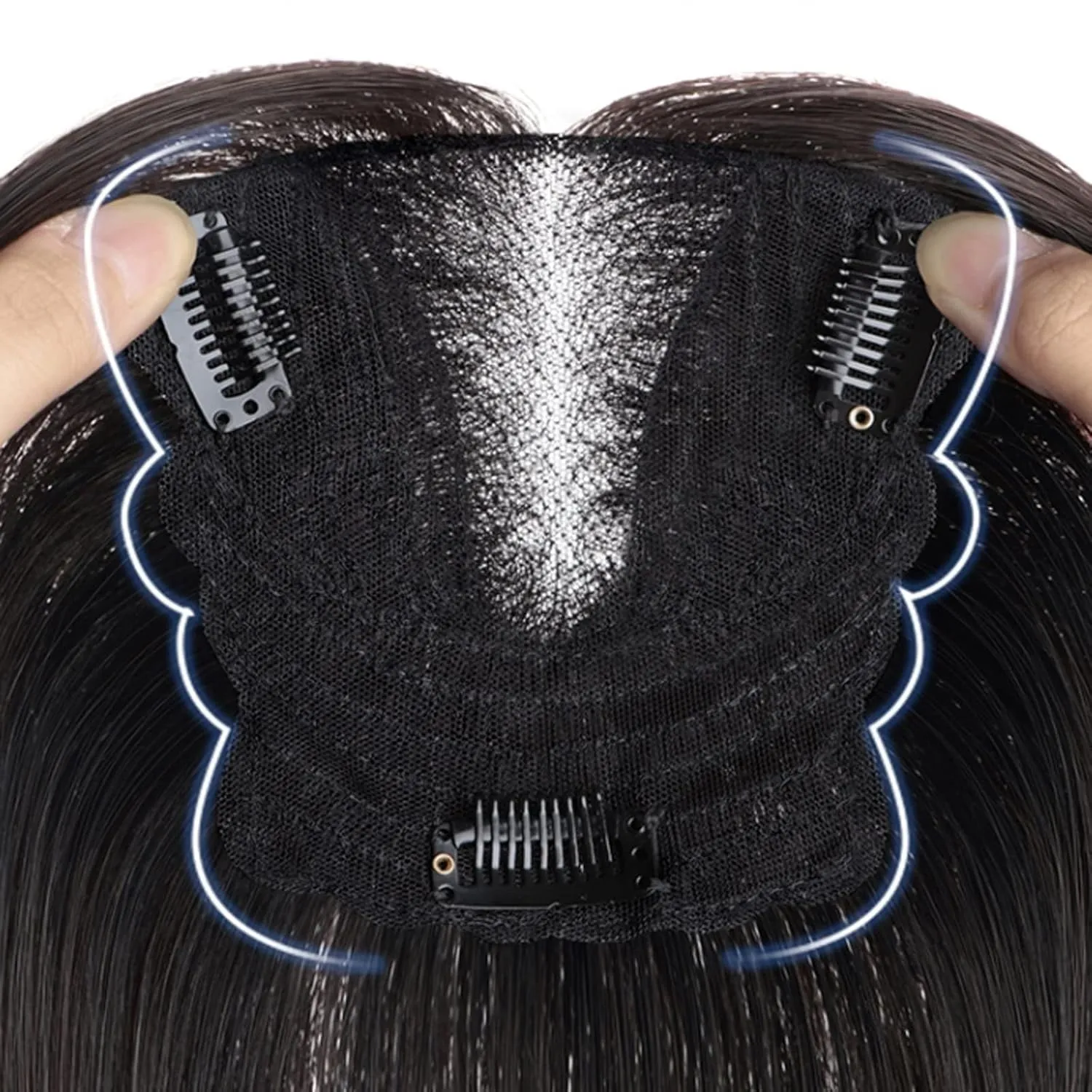 Women's Wig Bangs Wig Piece Full Real Human Hair Patch Fluffy Increase Hair Volume Fluffy Cover Gray Hair Women's Wigs Hair Piece(17-(7-9) 25CM-black)