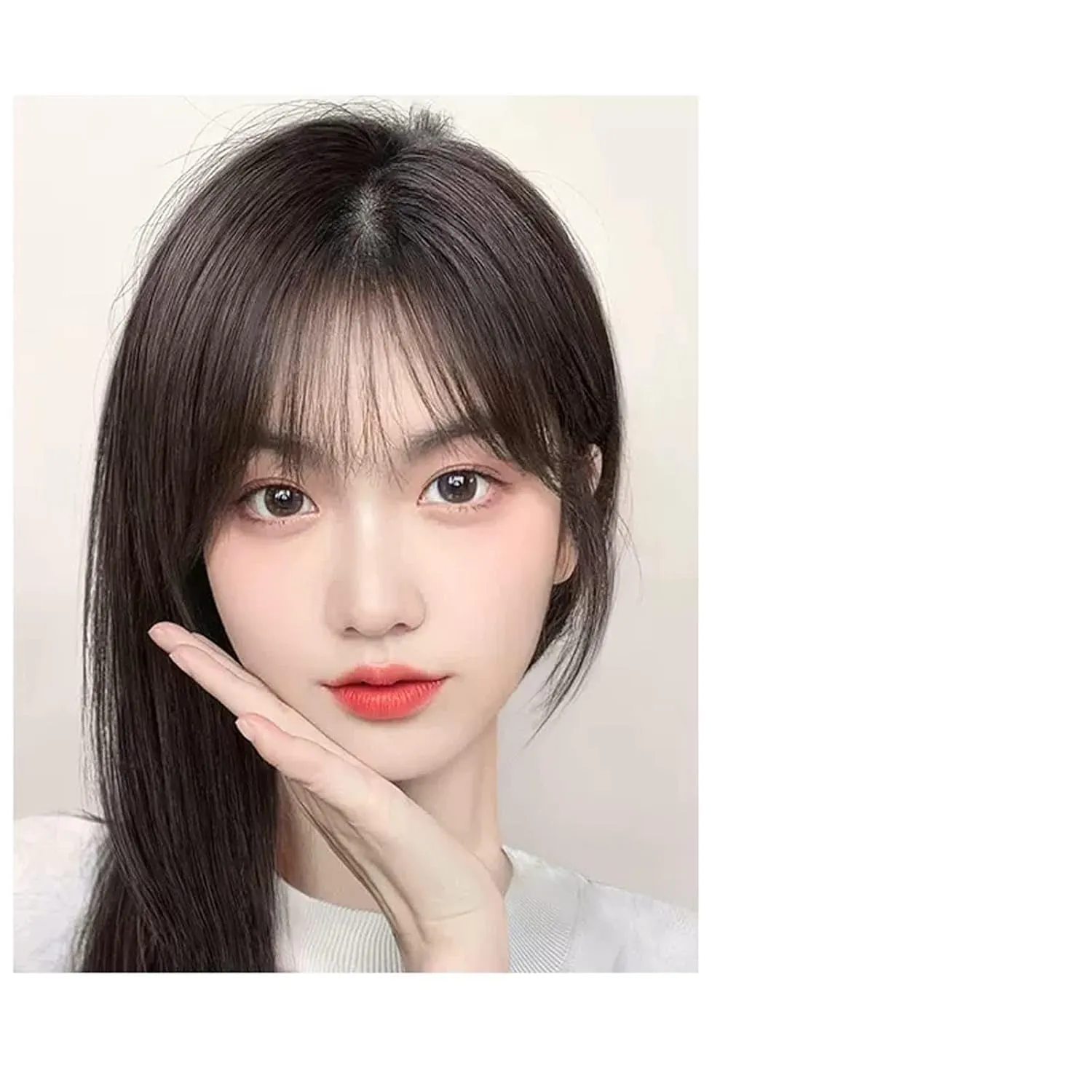 Women's Wig Bangs Wig Piece Full Real Human Hair Patch Fluffy Increase Hair Volume Fluffy Cover Gray Hair Women's Wigs Hair Piece(17-(7-9) 25CM-black)