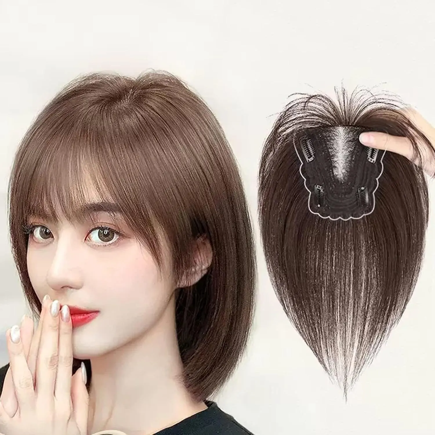 Women's Wig Bangs Wig Piece Full Real Human Hair Patch Fluffy Increase Hair Volume Fluffy Cover Gray Hair Women's Wigs Hair Piece(17-(7-9) 25CM-black)