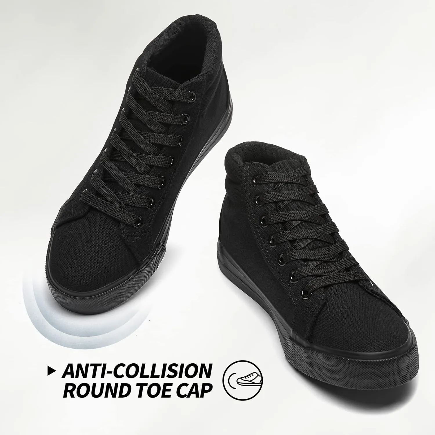 XRH Women Black Canvas High Tops Sneaker for Walking,White Non Slip Hi Top Lace up Shoes,Casual Fashion Mid Top Sneaker(Comfortable,Breathable,Trendy)