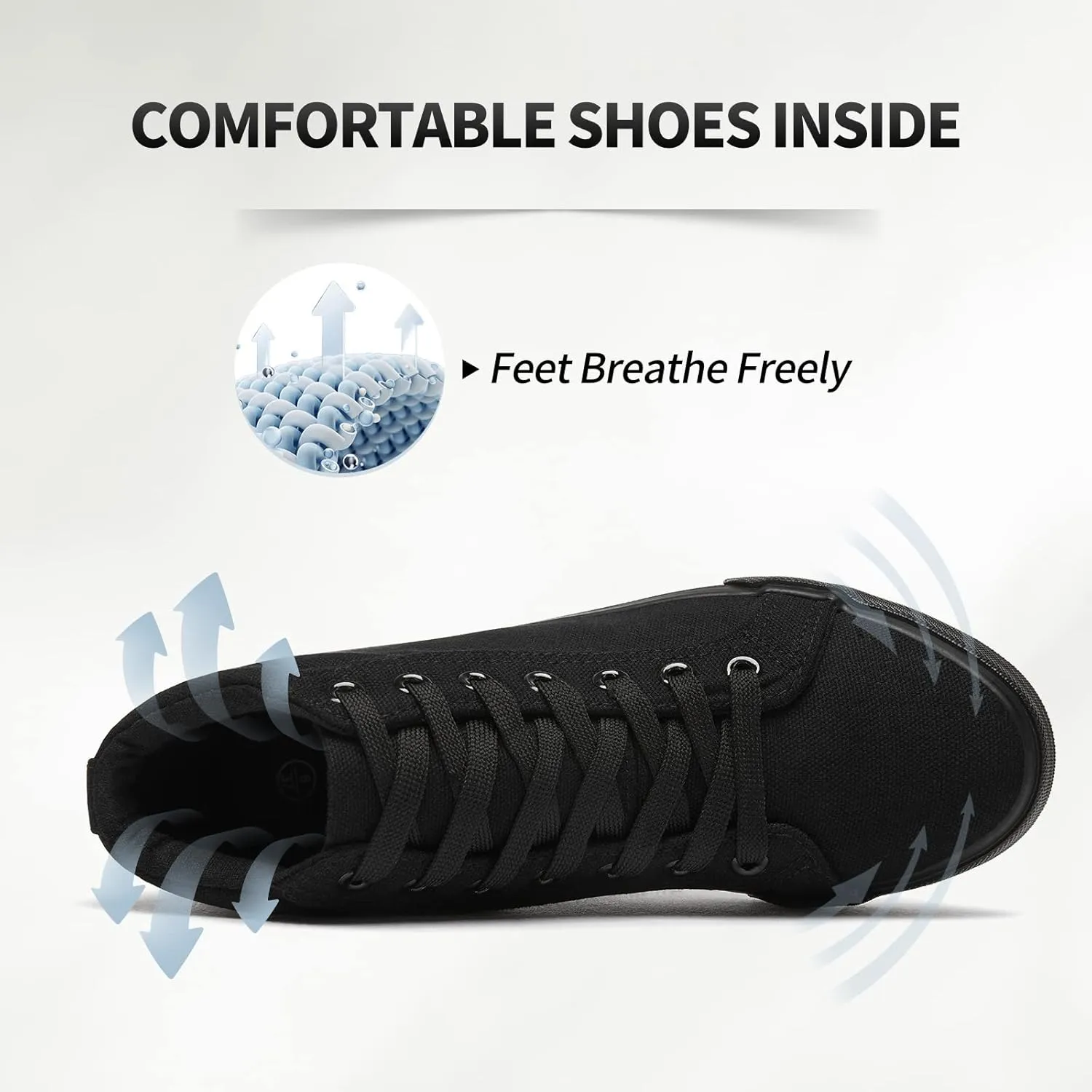XRH Women Black Canvas High Tops Sneaker for Walking,White Non Slip Hi Top Lace up Shoes,Casual Fashion Mid Top Sneaker(Comfortable,Breathable,Trendy)