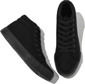 XRH Women Black Canvas High Tops Sneaker for Walking,White Non Slip Hi Top Lace up Shoes,Casual Fashion Mid Top Sneaker(Comfortable,Breathable,Trendy)
