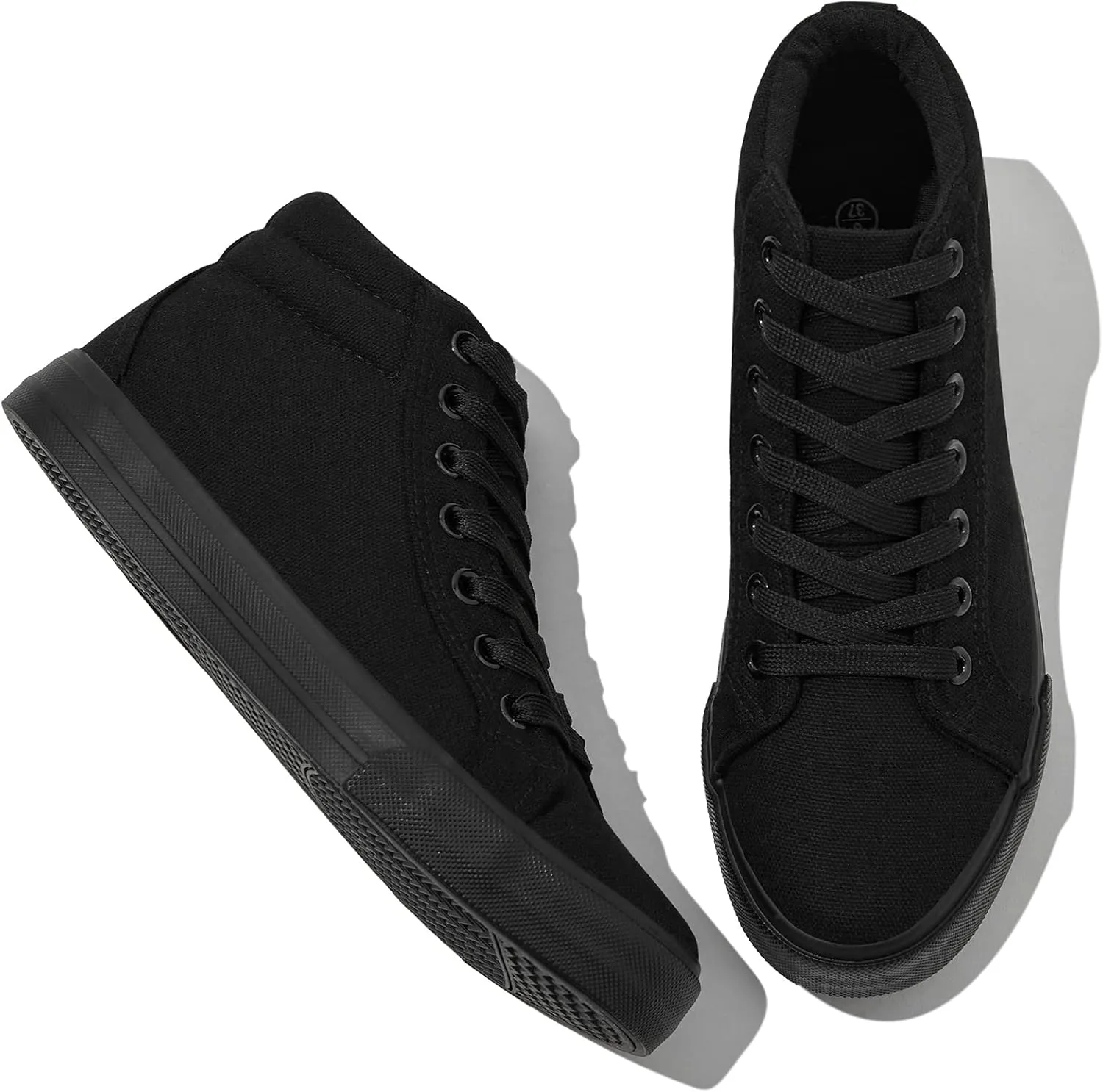 XRH Women Black Canvas High Tops Sneaker for Walking,White Non Slip Hi Top Lace up Shoes,Casual Fashion Mid Top Sneaker(Comfortable,Breathable,Trendy)