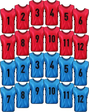 Yahenda 24 Pcs Sports Pinnies Soccer Scrimmage Practice Vests Numbered Soccer Team Pennies with Belt for Adult