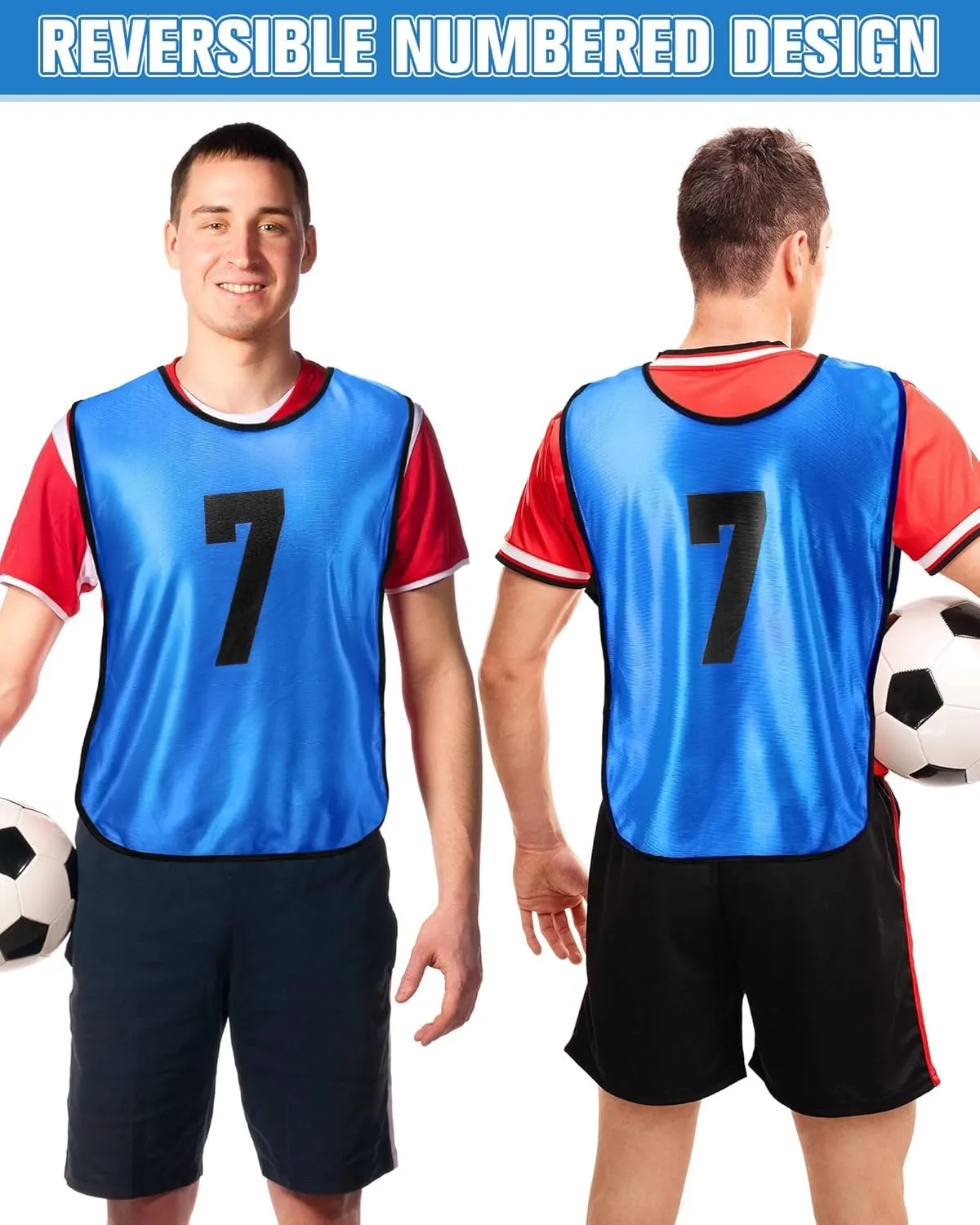 Yahenda 24 Pcs Sports Pinnies Soccer Scrimmage Practice Vests Numbered Soccer Team Pennies with Belt for Adult