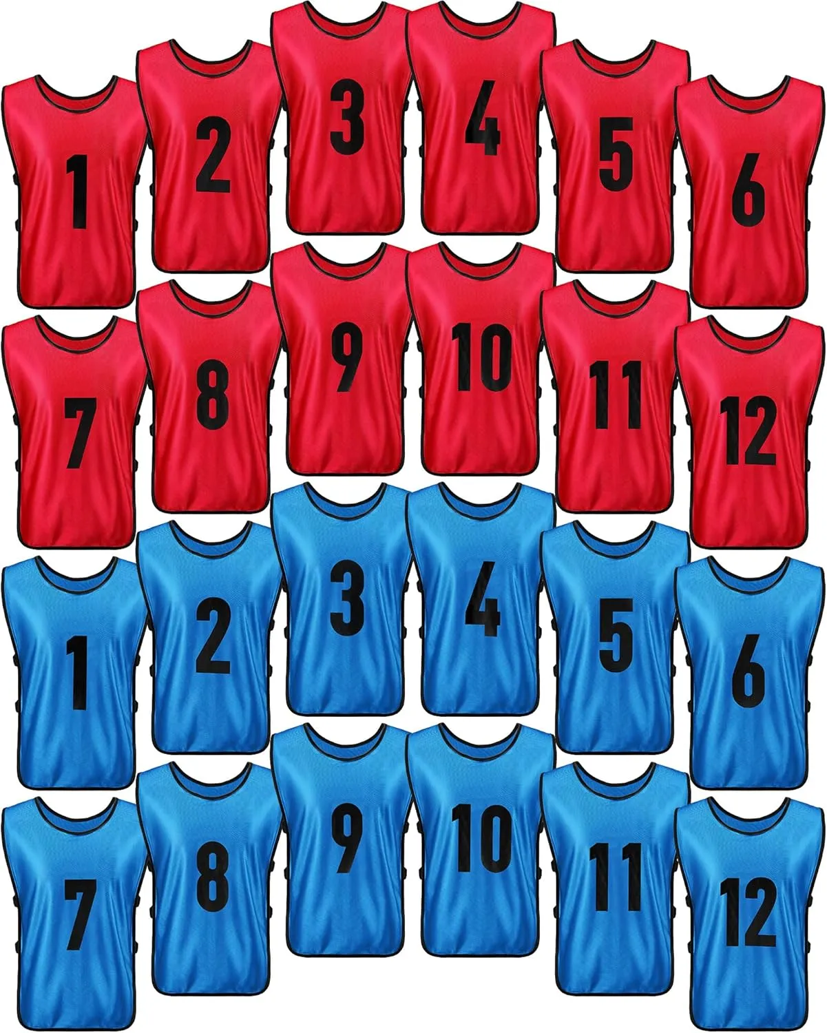 Yahenda 24 Pcs Sports Pinnies Soccer Scrimmage Practice Vests Numbered Soccer Team Pennies with Belt for Adult